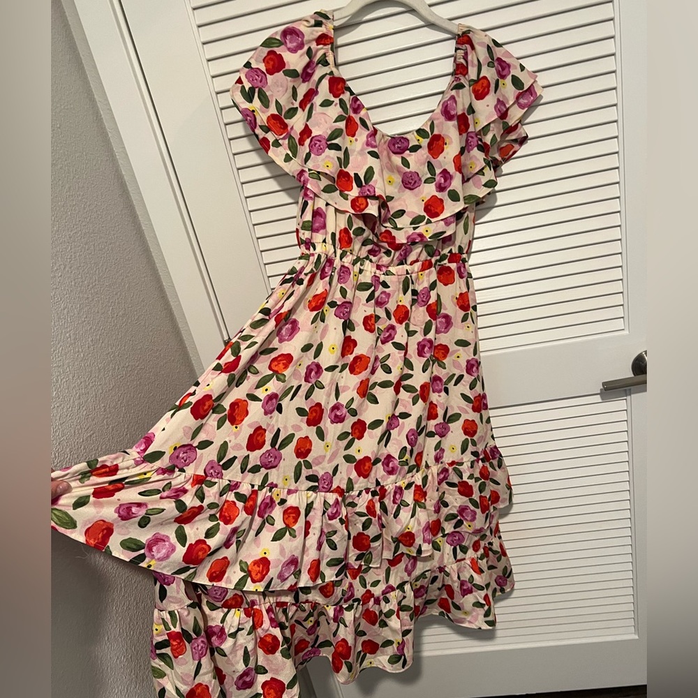 off the shoulder floral midi dress